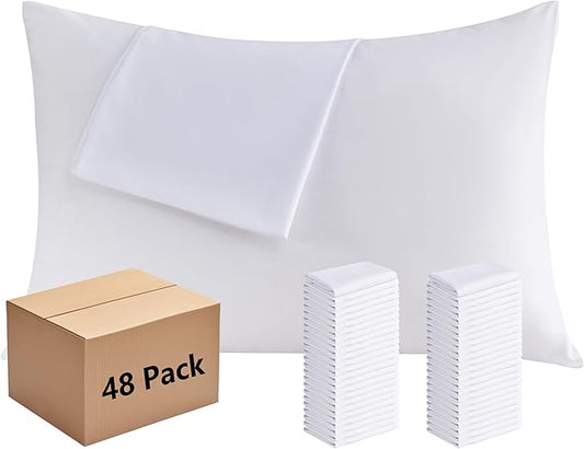 White Pillowcases King Size 48 Pack - Bulk Pillow Cases with Envelope Closure, Soft Brushed Microfiber Pillow Covers Hospital Hotel Airb&bs Essentials for Hosts, 20x36