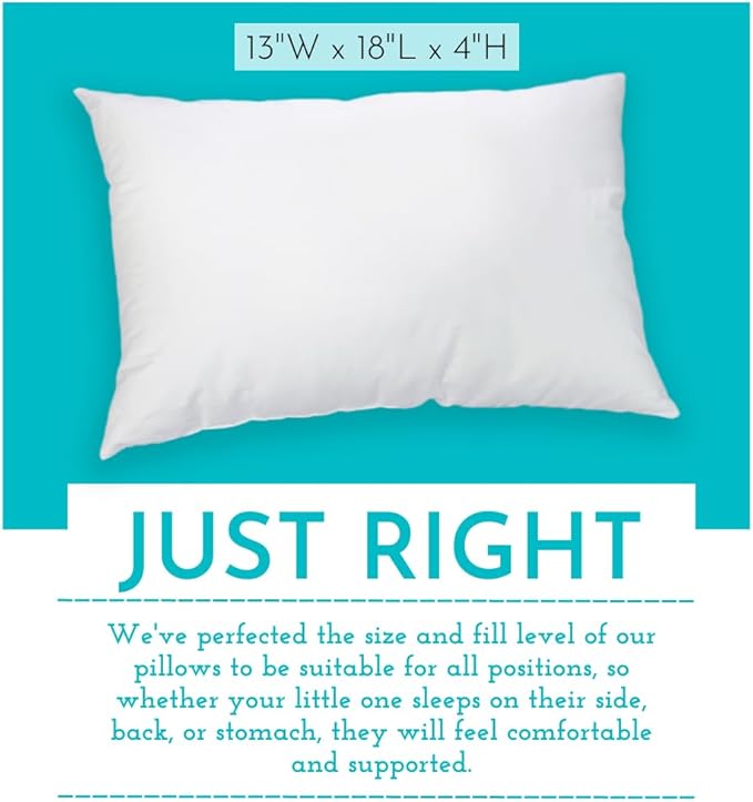 Toddler Pillow 13x18 for Sleeping – Kids Pillow for Toddler Bed, Travel, Daycare & Preschool – Soft Hypoallergenic Cotton Toddler Bed Pillow for Ages 2–5, Small Pillow for Kids Nap Time (2-Pack)