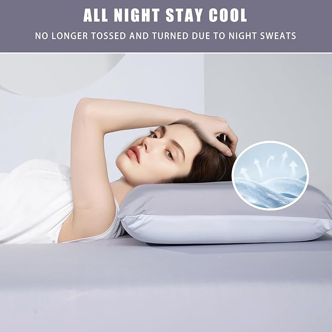 TELUS Cooling Pillowcases Standard Size 2-Pack, Silky Soft Breathable Pillow Case with Envelope Close, Stay Cool Pillow Cover for Hot Sleepers and Night Sweats, 20x26 Inch, Grey