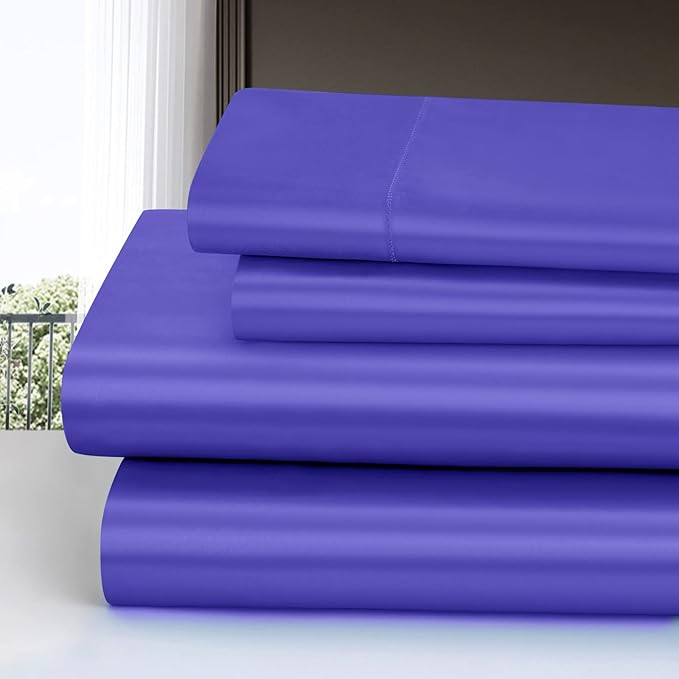 Homiest 4pcs Satin Sheets Set Luxury Silky Satin Bedding Set with Deep Pocket, 1 Fitted Sheet + 1 Flat Sheet + 2 Pillowcases (Full Size, Periwinkle Blue)