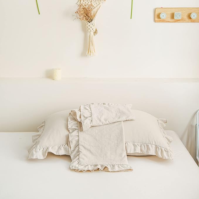 Beige Pillowcases Ruffled Pillow Shams Beige Grey Ruffle Queen Pillowcases Set of 2 Shabby Chic Pillowcases 2 Pack