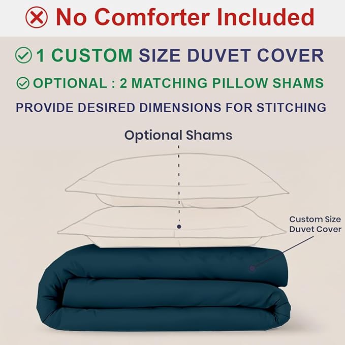Kotton Culture Custom Duvet Cover - 100% Egyptian Cotton 600 Thread Count Soft Breathable Durable Customizable Comforter Cover(Desired Dimensions)- Zipper Closure & 7 Internal Ties -Green Teal