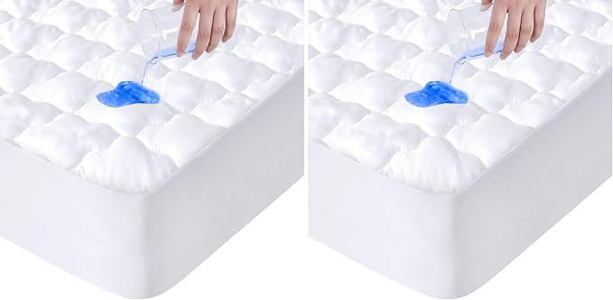 Full Size Mattress Protector Pad Waterproof Quilted, Breathable & Cooling Full Mattresses Pad Cover Fitted for Double Bed with Deep Pocket Up to 14", (White) (Pack of 2)