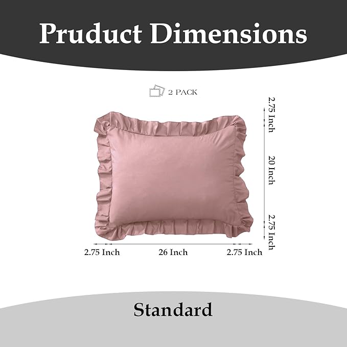 Ruffle Pillow Cases Standard Size Set of 2 –Soft Wrinkle Resistant Brushed Microfiber Ruffled Pillowcases –Envelope Pillow Shams Cover Festive Gift for Hotels,Guest Rooms 20x26 Inch (Pink)