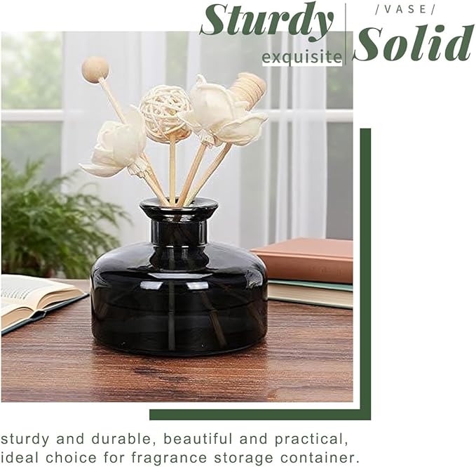200 ml/6.7 oz Empty Glass Diffuser Bottles Refillable Aromatherapy Jar Container DIY Replacement Diffuser Accessories Essential Oils Crafts Decor (Black)