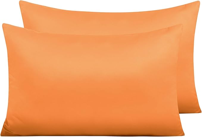 NTBAY Zippered Satin Pillow Cases for Hair and Skin, Luxury Queen Hidden Zipper Pillowcases Set of 2, 20x30 Inches, Orange