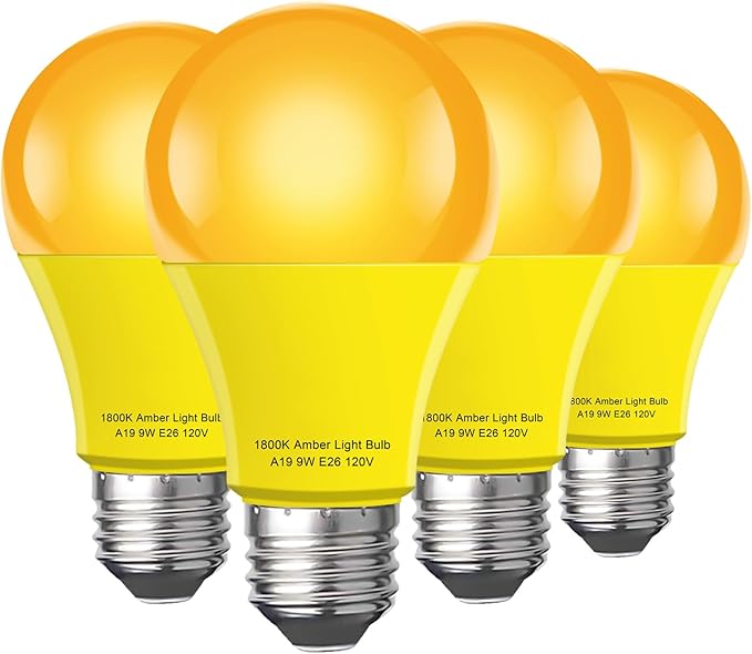 Sleep Light Bulb 4 Pack，Dimmable 1800K Warm Light Bulbs for Healthy Sleep,Blue Light Blocking,A19 9W(60W Equivalent) E26 Base Amber Light Bulbs for Bedroom, Baby Nursery Room