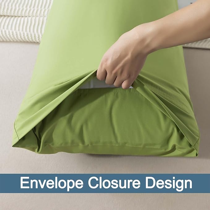WhatsBedding Body Pillow Cover Cotton Fabric, Long Pillowcase Breathable & Skin-Friendly, Envelope Closure - Sage Green (20x54 inch)