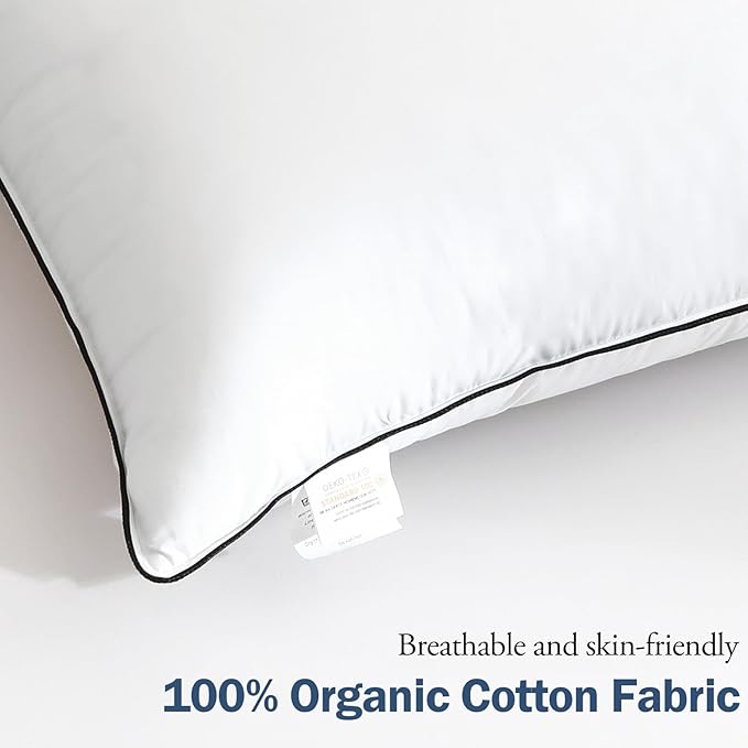 BPC Goose Feather Down Pillows Standard Size Set of 2, Luxury Feather Pillows for Sleeping, 100% Organic Cotton Cover, Soft Support Surround Fill Down Alternative, Hotel Collection Bed Pillows 20"x26"