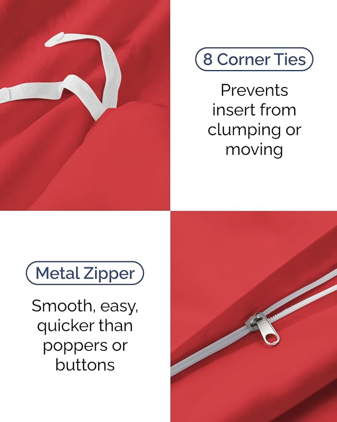 Duvet Cover Twin/Twin XL Size Set - Extra Soft Twin/Twin XL Duvet Cover 68" x 90" with 1 Pillow Sham - Hotel Luxury, Easy Care, Fade Free with Zipper Closures & Ties - Comfy, Cozy and Breathable (Red)