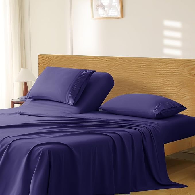 Manyshofu 4 Piece Split Head King Sheets Sets for Adjustable Bed Sheet, Flex Head Split Top King Sheets Purple Sheet Set - 1800 Thread Count Bedding Set with 14-16 Inch Deep Pockets