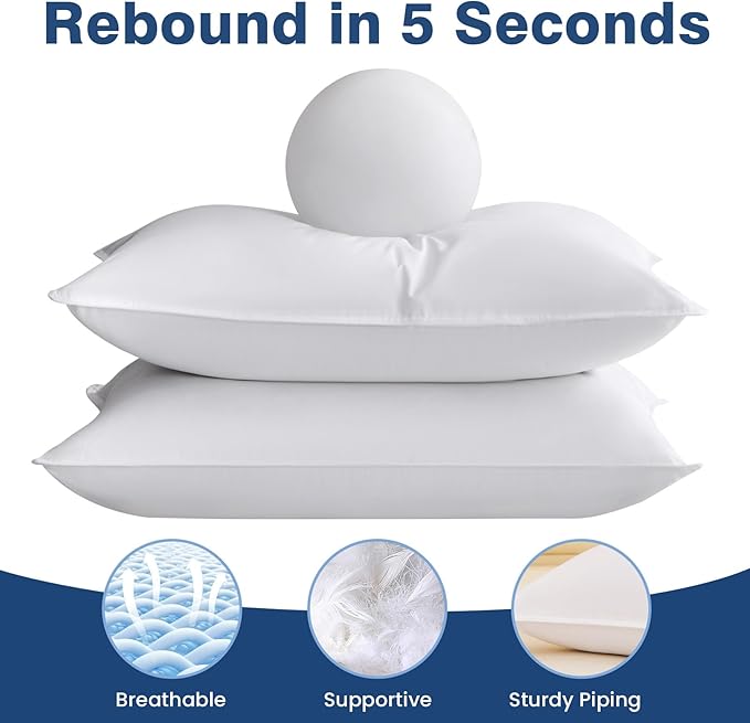 Goose Feather Pillows King Size Set of 2, Hotel Quality Bed Pillows for Sleeping 2 Pack, 900 Fill Power Goose Down Pillows with 700 TC 100% Organic Cotton Shell for Side Back Stomach Sleepers, 18"x36"