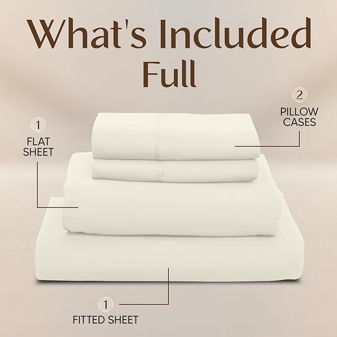 Utopia Bedding Full Size Sheet Set – 4 Piece Bed Sheets, Soft and Breathable Microfiber, Includes 1 Fitted Sheet, 1 Flat Sheet and 2 Pillowcases – Oeko Tex (Ivory)