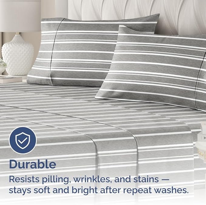 King Standard Pillow Cases Set of 2 - Ultra-Soft Hotel Quality Pillowcase Covers - Comfy, Cozy & Fade Free - Wrinkle Resistant - Machine Washable Pillow Protectors - 2 Piece Set - Grey Stripes 3