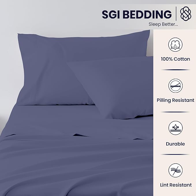 SGI Split King Sheet Set for Adjustable Bed Egyptian Premium Cotton 600 Thread Count Sheet for Sleep Number Bed 15" Deep Pocket 5 Pc Set with 2 Twin XL Fitted Sheets Soft Breathable Mediterranean Blue