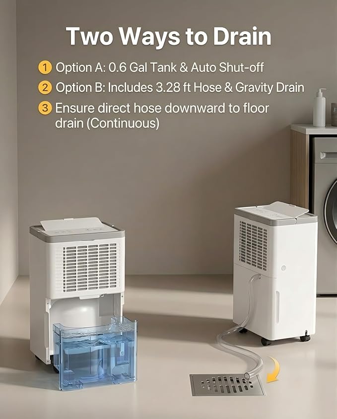 34 Pints Dehumidifier for Basement, Dehumidifiers for Home with Drain Hose, 38dB Quiet Dehumidifier for Bedroom Bathroom Garage, 24HR Timer, 3-Color Indicator, Auto Defrost, Child Lock