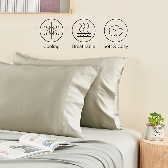 BEDELITE King Size Pillow Cases Set of 2, Rayon Derived from Bamboo, Cooling Pillow Cases for Hot Sleepers & Night Sweats, Breathable and Silky Soft Envelope Pillowcases(Linen, 20"x36")