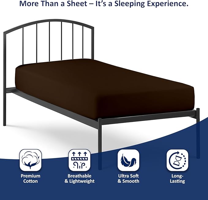 Cot Size 33" x 75" Fitted Sheet, 100% Egyptian Cotton, Perfect for Camp Bunk Beds/RVs/Guest Beds/Army Cots/Replacement Mattress (Chocolate)