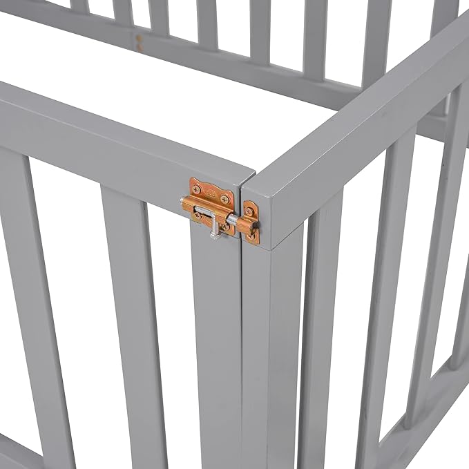 Bellemave Queen Size Montessori Floor Bed with 21.7" High Rails, Pine,Plywood Floor Bed with Small Door, Gray