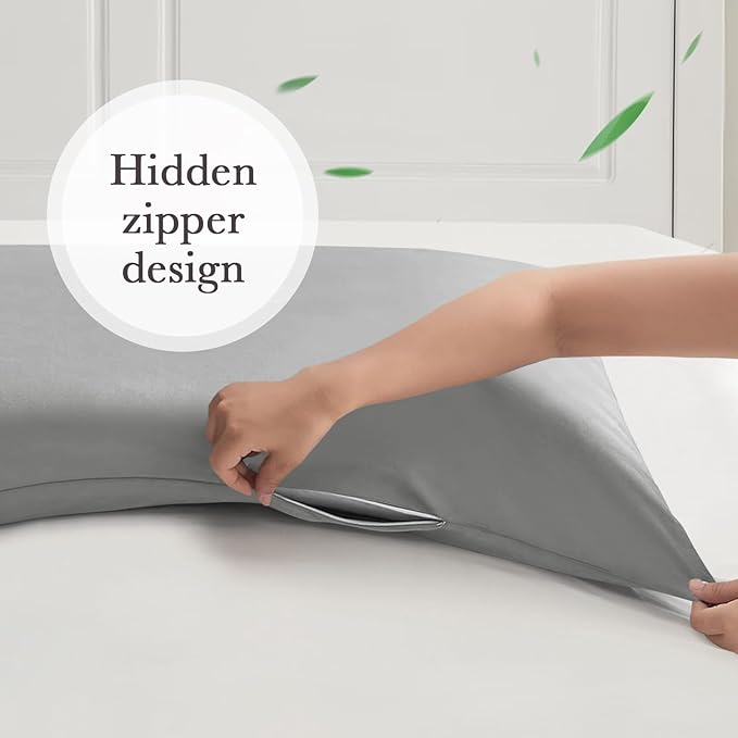 Curved Pillow Case King Size, Side Sleeper Pillow Cases Cover Cooling Rayon Derived from Bamboo with Zipper for hot Sleepers Hair and Skin, Breathable Silky Soft Pillowcase 1 Pack 20 * 36 Inches