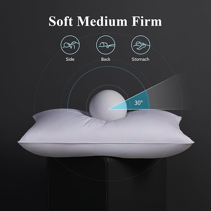 DOWNSTORIA Goose Feather Down Pillow King Size Set of 2, Hotel Collection Bed Pillows for Sleeping, 2 Pack, Down Surrounded Soft Medium Firm Pillows for Side Back Sleepers 20 x 36 in.