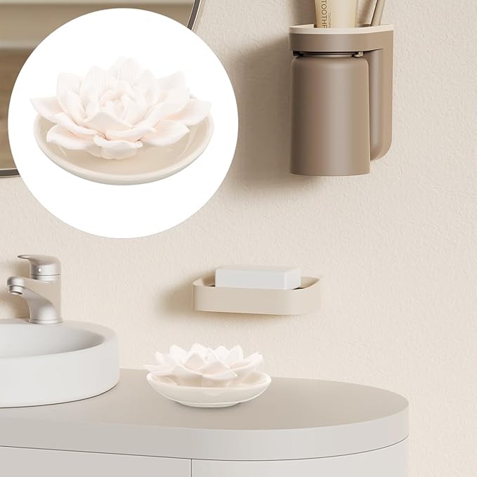 Cabilock Essential Oil Passive Diffuser Stone Lotus Flower Aromatherapy Ornaments for Home Car Bedroom Bathroom 3.35 Inch Plaster Scented Decoration