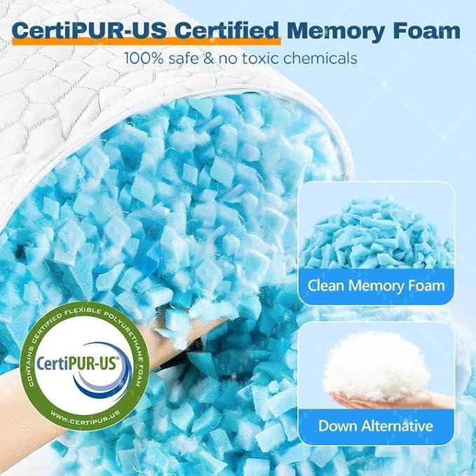SUPA MODERN Cooling Pillow Standard Size 1 Pack, CertiPUR-US Shredded Memory Foam Pillows, Cool Bed Pillows for Hot Sleepers, Adjustable Firm Pillow for Side,Back,Stomach Sleepers, Better Sleep