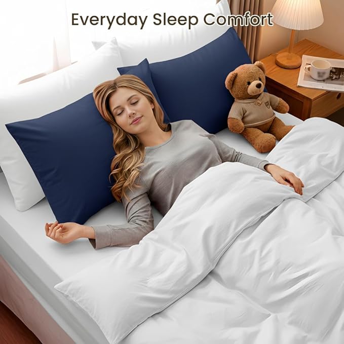 Brushed Microfiber Pillow Cases Standard Size Pillow Case-Envelope Closure Pillowcases Set of 2,Cooling & Moisture Wicking,Wrinkle Resistant Bed Pillowcases 20" X 36"(King,Navy Blue)