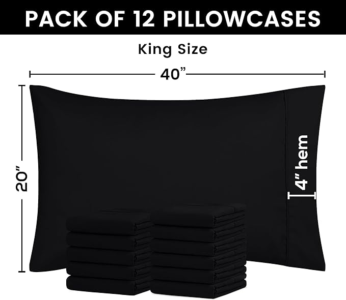Utopia Bedding King Pillow Cases - 12 Pack - Envelope Closure - Soft Brushed Microfiber Fabric - Shrinkage and Fade Resistant Pillow Covers King Size 20 X 40 Inches (King, Black)