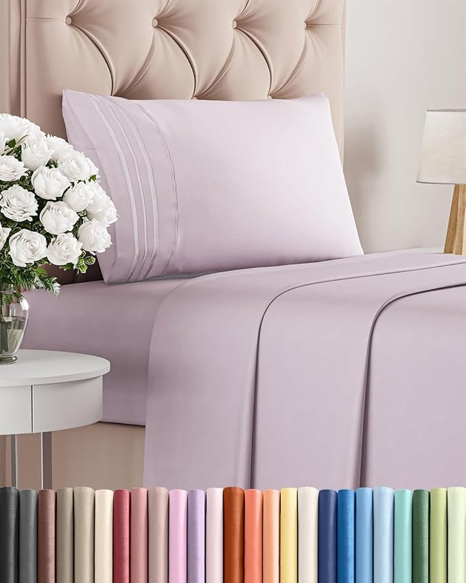 Twin Size 3 Piece Sheet Set - Comfy Breathable & Cooling Sheets - Hotel Luxury Bed Sheets for Women & Men - Deep Pockets, Easy-Fit, Soft & Wrinkle Free Sheets - Light Lavender Oeko-Tex Bed Sheet Set