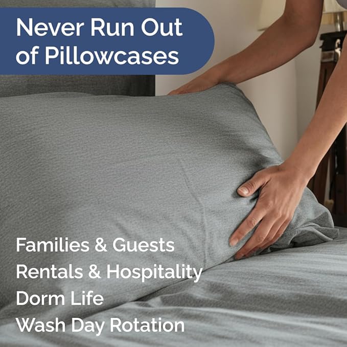 Standard Pillow Cases Set of 8 - Ultra Soft Hotel Quality Pillowcase Covers - Comfy & Wrinkle Free - Shrink, Stain & Fade Resistant - Machine Washable Pillow Protectors - 8 Piece Set - Heathered Grey