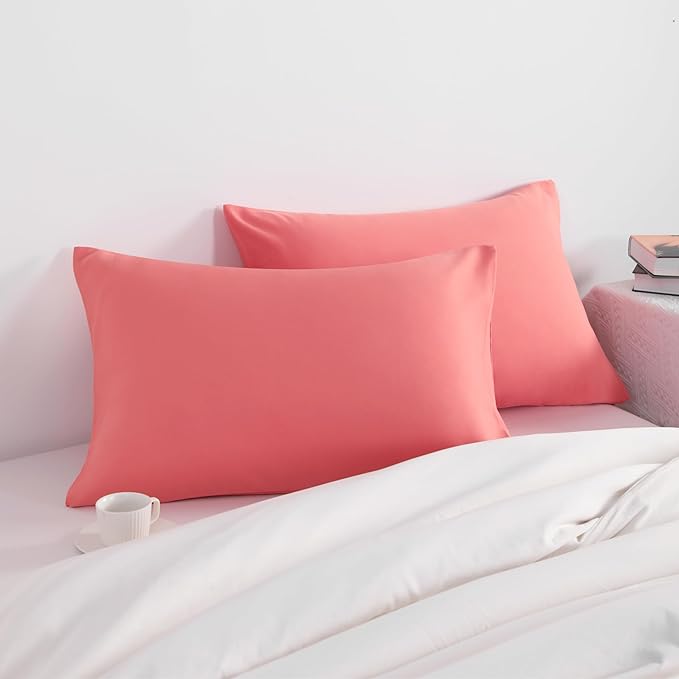 NTBAY King Pillow Cases Set of 2, 2 Pack Brushed Microfiber 20x36 Pillow Cases, Soft, Wrinkle, Fade, Stain Resistant Coral Pink Pillow Cases with Envelope Closure, 20x36 Inches, Coral Pink