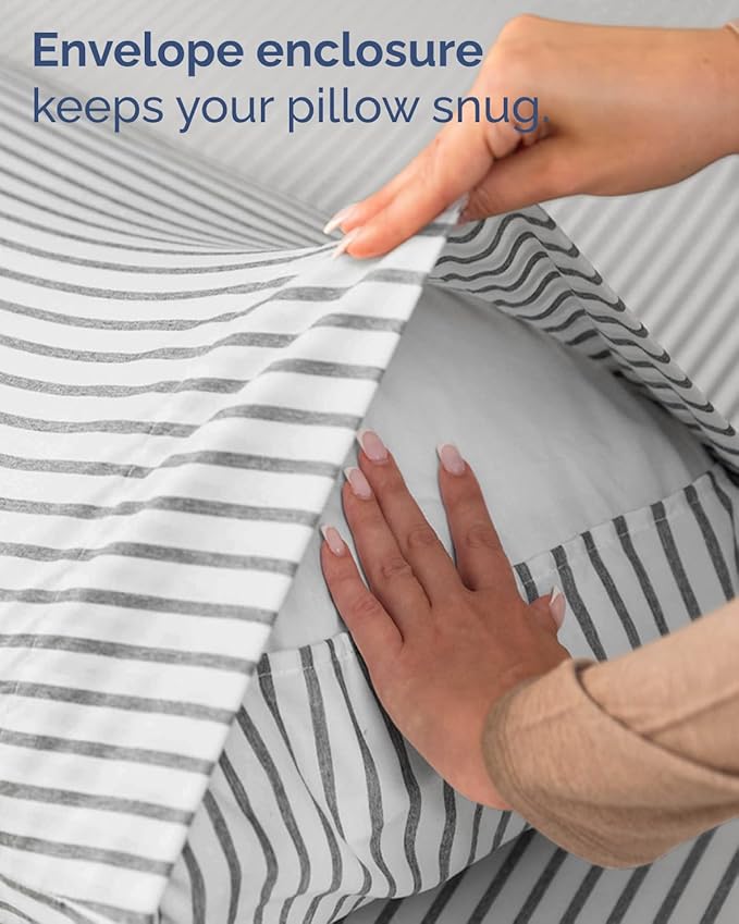 Twin XL 4 Piece Sheet Set - Comfy, Breathable & Cooling - Soft Hotel Luxury Bedding for Women, Men, Kids, Teens & Children - 1 Flat & 1 Fitted Sheet & 2 Pillowcases w/ Deep Pockets - Grey Stripes 2