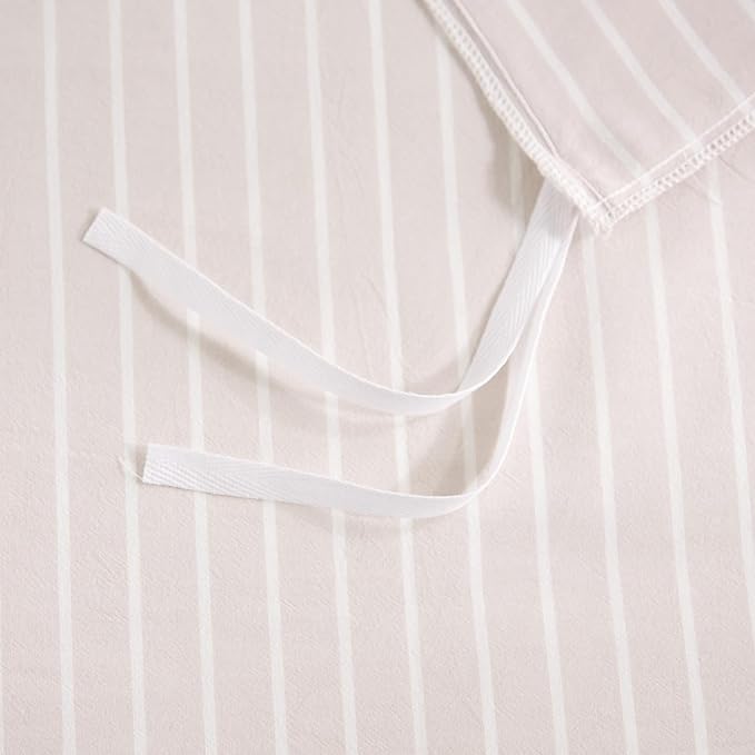 NEXHOME PRO Striped Duvet Cover Full Size,100% Washed Cotton Bedding Set,Textured Linen Feel,Breathable,Organic,3 Piece(White Stripes 80x90)
