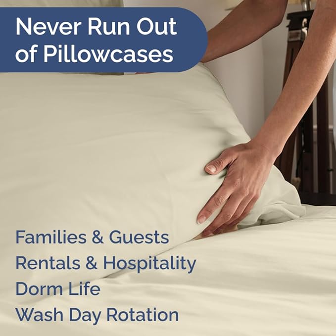 Queen Pillow Cases Set of 8 - Ultra Soft Hotel Quality Pillowcase Covers - Comfy & Wrinkle Free - Shrink, Stain and Fade Resistant - Easy-Care, Machine Washable Pillow Protectors - 8 Pcs Set - Cream