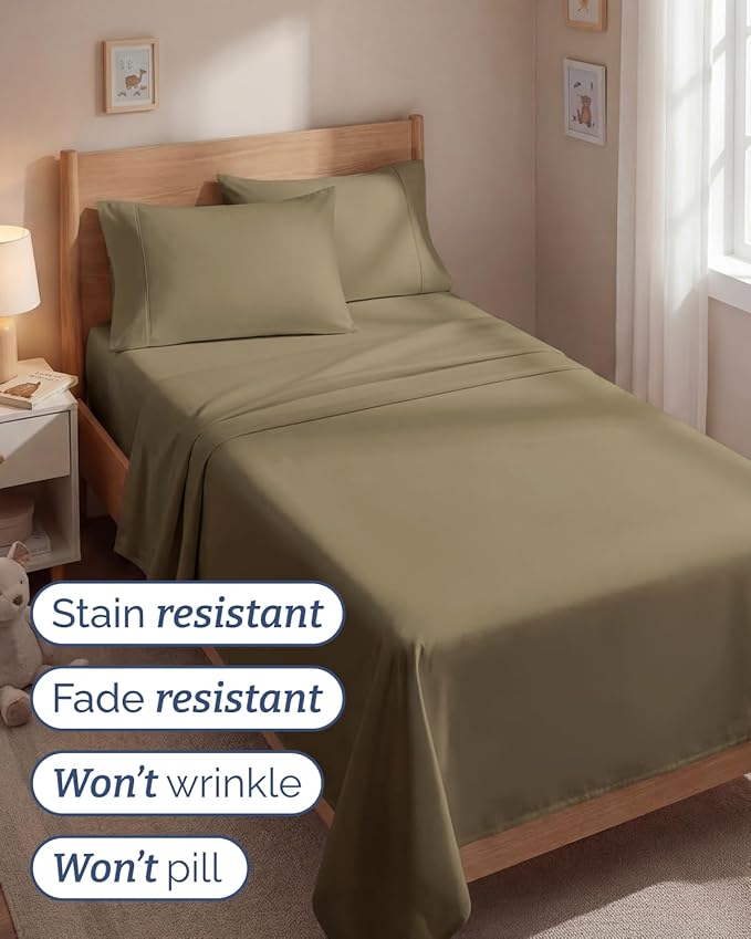 Twin 4 Piece Sheet Set - Comfy, Breathable & Cooling - Soft Hotel Luxury Bedding for Women, Men, Kids, Teens & Children - 1 Flat & 1 Fitted Sheet & 2 Pillowcases w/ Deep Pockets - Wrinkle Free - Khaki