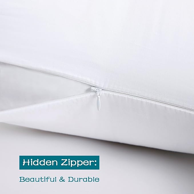 100% Cotton Zippered Pillow Cases Queen Size Set of 2, Super Soft & Breathable Pillow Protectors with Zipper, White Pillow Case Covers 20x30 Inches