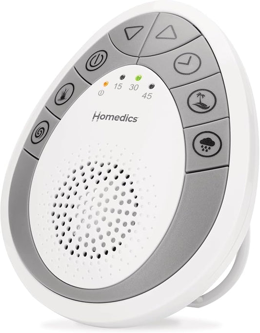 Homedics White Noise Sound Machine, Small Travel Sound Machine with 4 Relaxing Nature Sounds, Portable Sound Therapy for Home, Office, Nursery, Auto-Off Timer, by Homedics