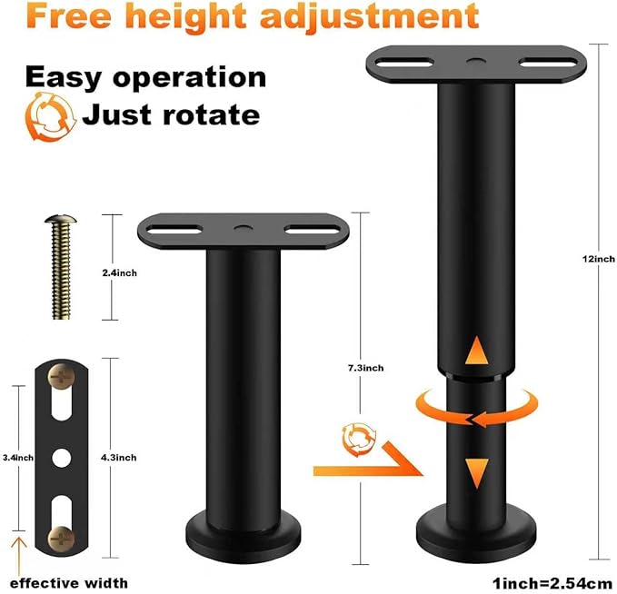 6 Pack Adjustable Bed Support Legs 7.3"-12.6", Heavy Duty Thick Carbon Steel Bed Legs Replacement with Rubber Pads, Easy Install on Bed Frame or Slats