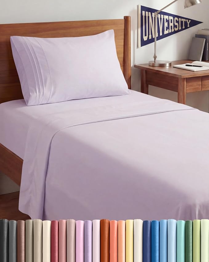 Twin XL Size 3 Piece Sheet Set - Comfy Breathable & Cooling Sheets - Hotel Luxury Bed Sheets for Women & Men - Deep Pockets, Easy-Fit, Soft & Wrinkle Free Sheets - Light Lavender Oeko-Tex Bed Sheets