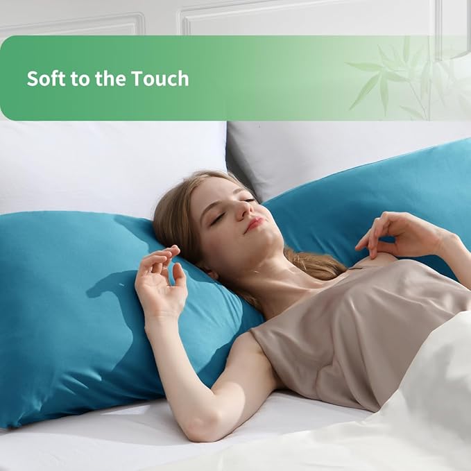 Body Pillowcase, Cooling Viscose from Bamboo Pillow Cover with Zipper Closure, Soft Moisture-Wicking for Hot Sleepers, Hair and Skin-Friendly, Blue, 1 Pack
