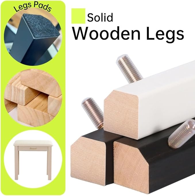 Sanpuli Solid Wood Piano Bench with Storage, Piano Stool and Padded Cushion, Keyboard Bench with Bookcase, Piano Chair and Piano Seat with High-Density Sponges.