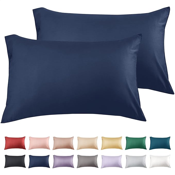 Warmstar Cotton Pillow Cases Queen Size Set of 2, 600 Thread Count Pillowcases 20x30 Inches, Soft Long Staple Cotton Pillowcases Breathable with Envelope Closure,Navy Blue