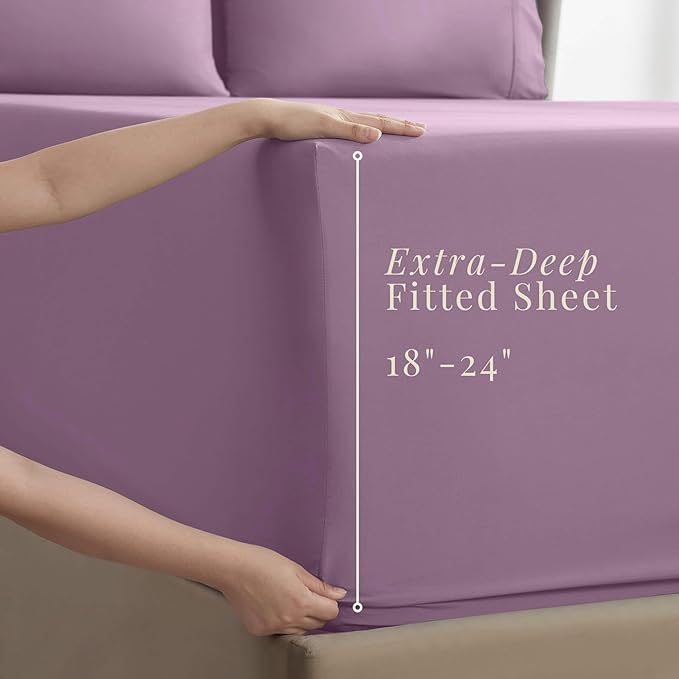 Hearth & Harbor Extra Deep Pocket Sheets - Fits Mattress 18-24 Inches Deep - Extra Deep Pocket Twin XL Sheets Sets - 4 Piece Twin XL Size - Lavender Dream