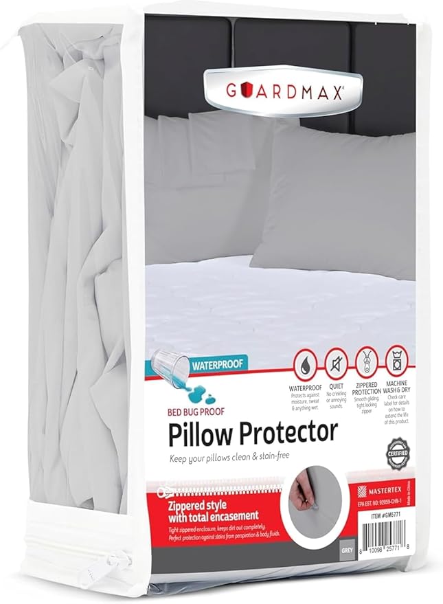 Guardmax Jersey Knitted Pillow Protector with Zipper King Size - 2 Pack - 100% Waterproof, Bed Bug Proof, Dust Mite Proof, & Hypoallergenic Pillow Covers - Premium Zippered Pillow Cases. (20 X 36)