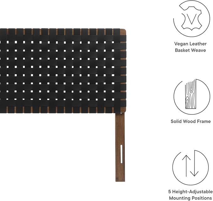 Modway Sparta Weave Queen Vegan Leather Headboard in Walnut Black