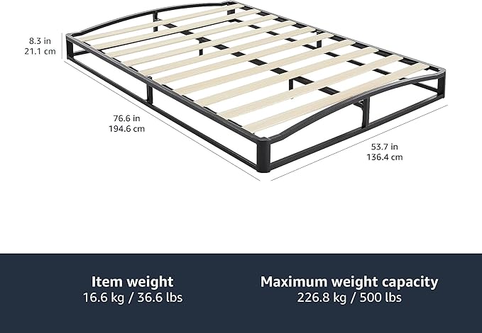 Amazon Basics Metal Platform Bed Frame with Wood Slat Support, Under-Bed Storage, 6 inches High, Full, Black