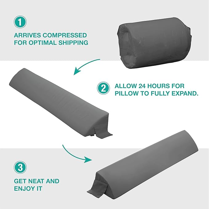 Vekkia Queen Bed Wedge Pillow for Headboard Gap, 0–6" Gap Filler with Side Pockets & Washable Cover, Gray 60"x10"x6"