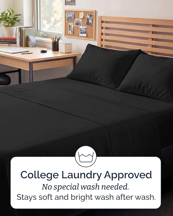 Full XL Bed Sheet - 4 Piece Full XL Bed Sheets Set - Ultra-Soft, Comfy, Breathable & Cooling - Hotel Luxury Bedding for Women & Men with Deep Pockets - Wrinkle Free & Fade Resistant - Oeko-Tex - Black
