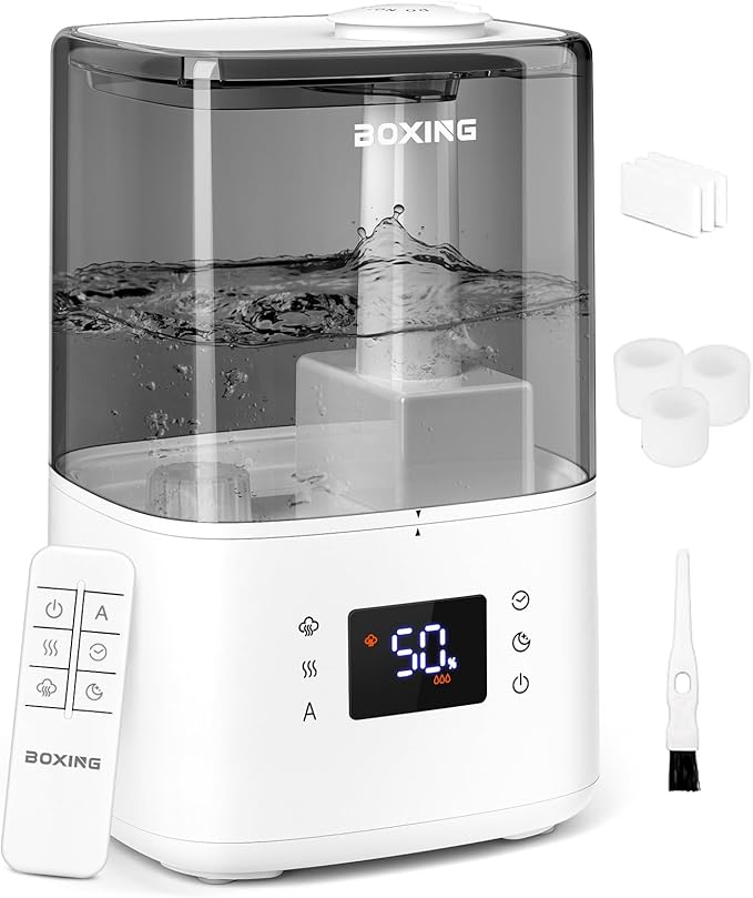 BOXING 4.5L Warm and Cool Mist Ultrasonic Humidifier for Bedroom Large Room, Top Fill Essential Oil Diffuser with Remote, Auto Shut-Off Quiet Sleep Mode, Humidistat, Timer, BPA-Free, 45H Runtime